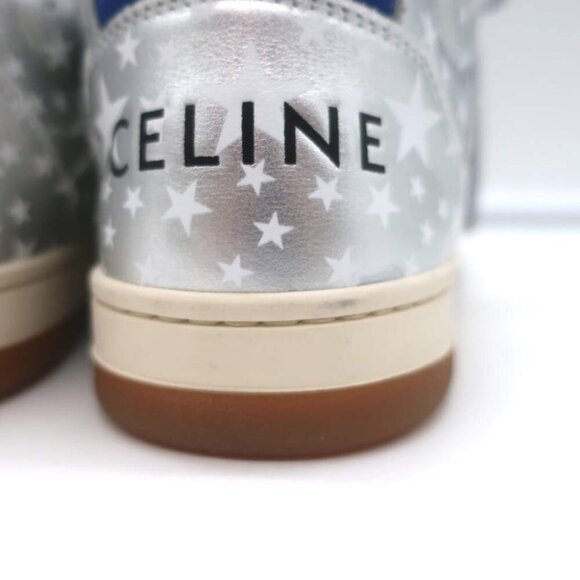 Celine CT-02 Scratch Sneakers Star Print Metallic Silver Leather Size 37 - Picture 12 of 15